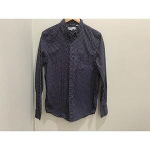 Sovereign Code Mens Navy Blue Geometric Micro Print Cotton Button Down Shirt S